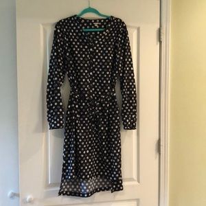Black and white polka dot high low career dress